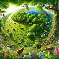 a painting of animals in a forest